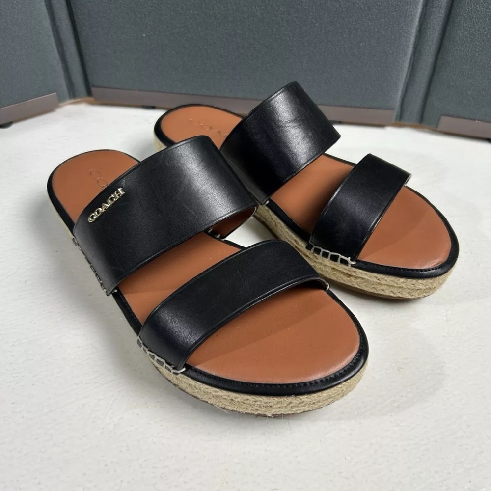 COACH Franca Black Leather Espadrille - Women’s Size 7 B With Box - Picture 3 of 11